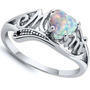 Mom Opal Heart Center Stone Ring